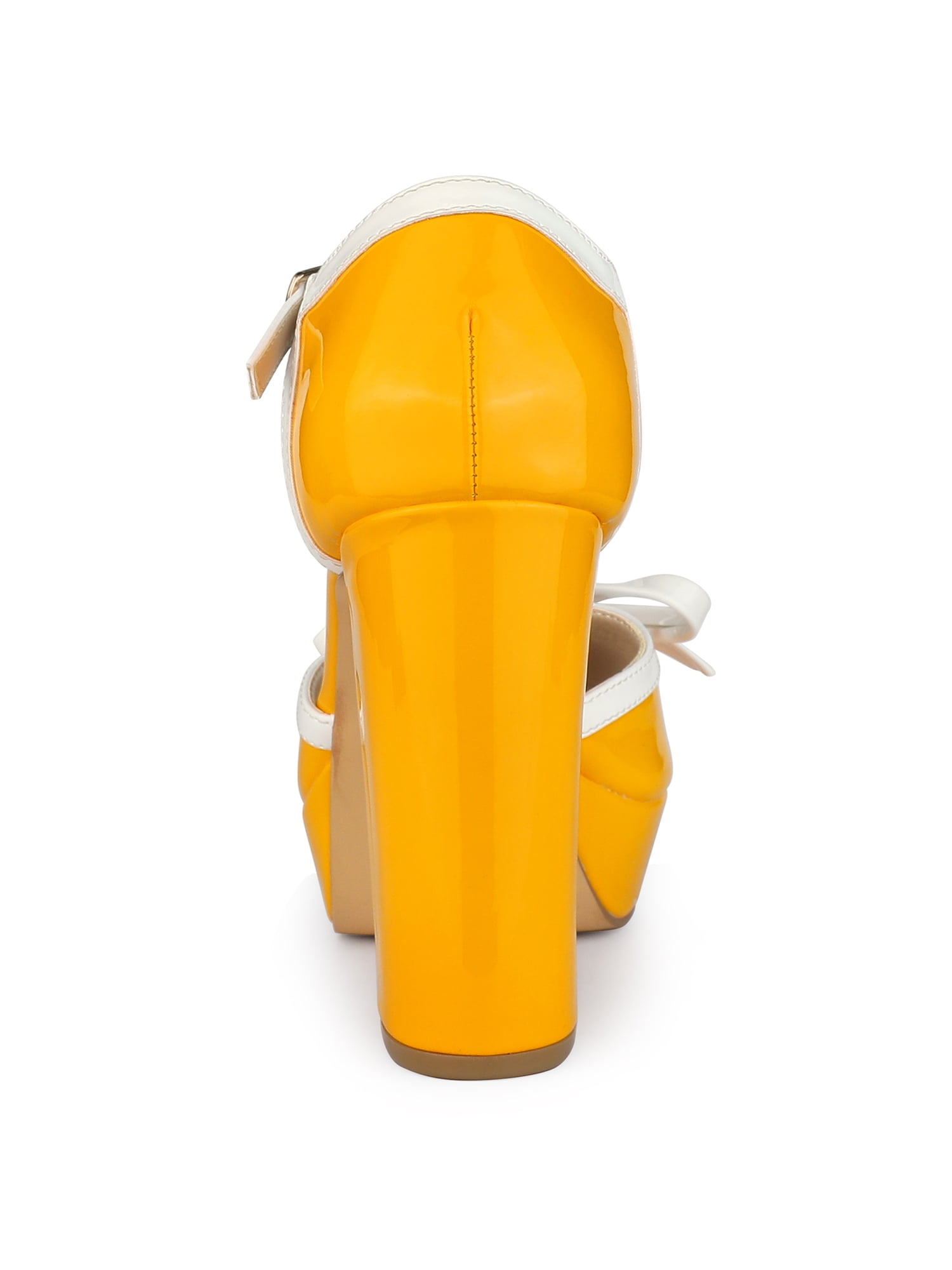DARING DIVA Women's Platform Bow T Strap Chunky Heels Pumps Yellow 11