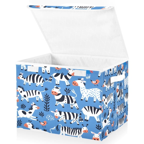 Ryvnso Cute Zebras Cows Large Lidded Foldable Storage Baskets Cubes Boxes Lids Bin for Home