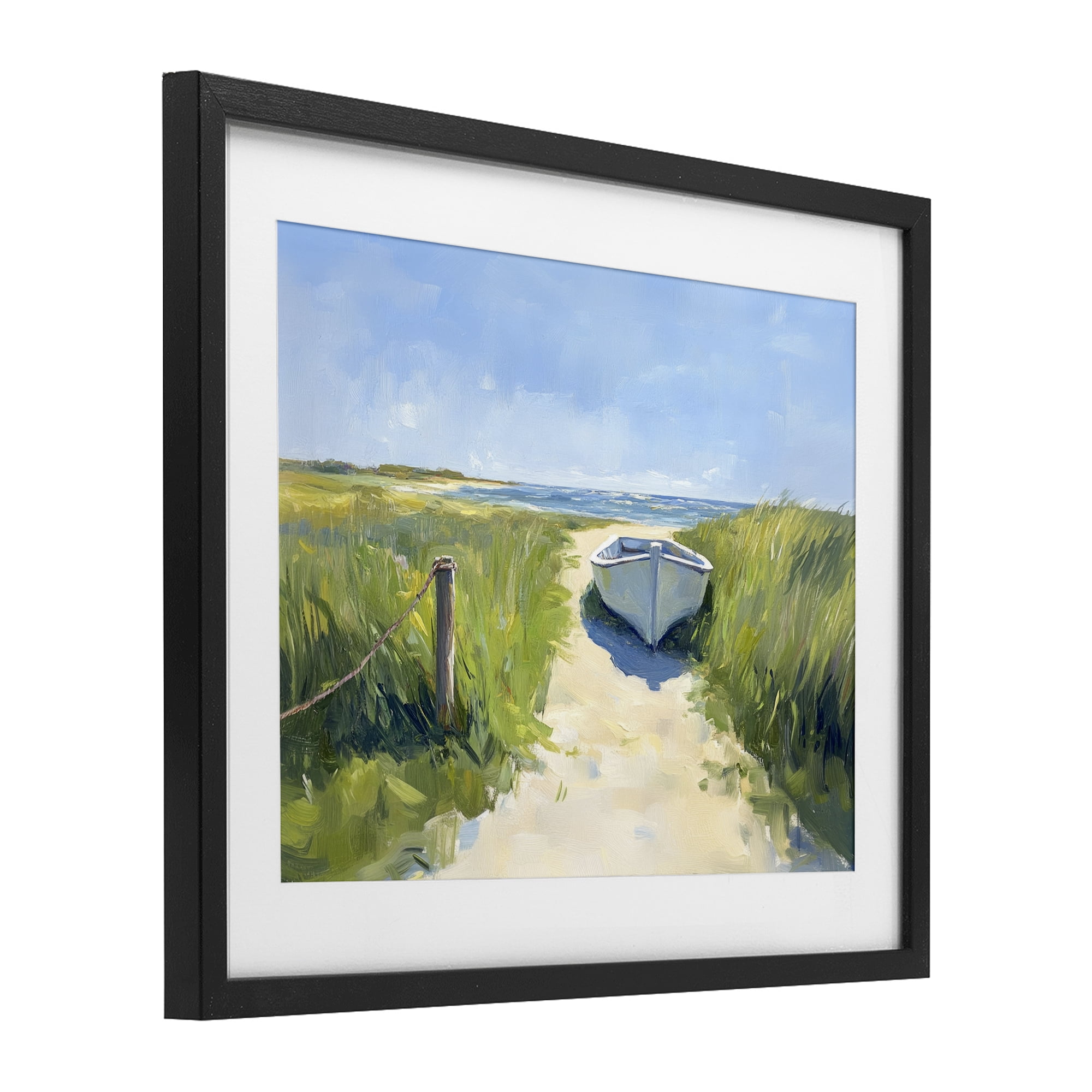 Stupell Industries Moored Boat on Path Black Framed Print Under Glass, design by Sisi and Seb