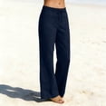 thumbnail image 4 of LNWUY Linen Pants for Women Summer Lounge Pants High Waisted Straight Leg Trouser with Pockets Beach Vacation Clothes Blue XL, 4 of 7