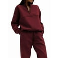 thumbnail image 3 of Women'S Sweatsuit Sets 2 Piece Fleece Outfit Half Zip Sweatshirt and Joggers Pants Tracksuit Wine Red S, 3 of 8