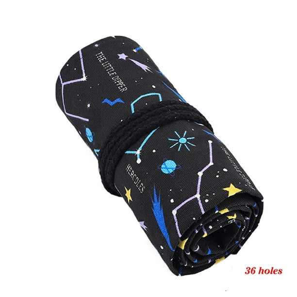 Estuche para lápices de lona de color cielo estrellado de gran capacidad, bolso enrollable para bolígrafos, estuche para bolígrafos para estudiantes escolares, 36 agujeros Jumpingount TO1175-01