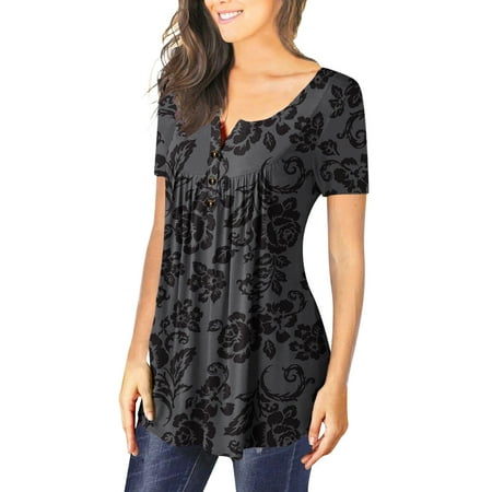 

Simplmasygenix Women Tops Summer Clearance Women s Casual Short Sleeve Open Button Round Neck Loose Fit Pleated Tunic Shirt Blouse Tops