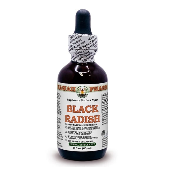 Black Radish (Raphanus Sativus Niger) Dry Root ALCOHOL-FREE Liquid Extract. Expertly Extracted by Trusted HawaiiPharm Brand. Absolutely Natural. Proudly made in USA. Glycerite 2 Fl.Oz