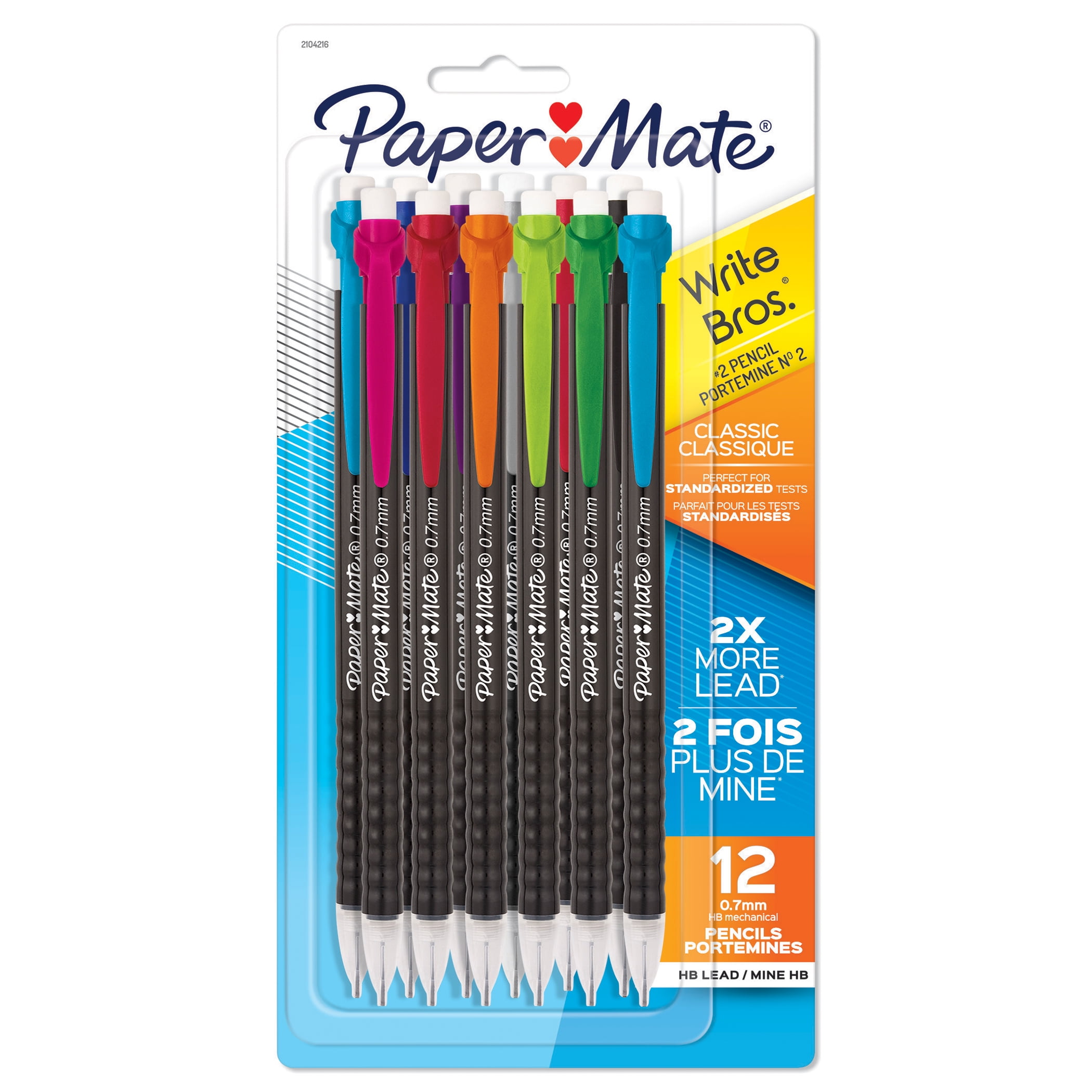 Paper Mate Write Bros Mechanical Pencil, 0.7mm, Assorted, 12 Per Pack, 6 Packs