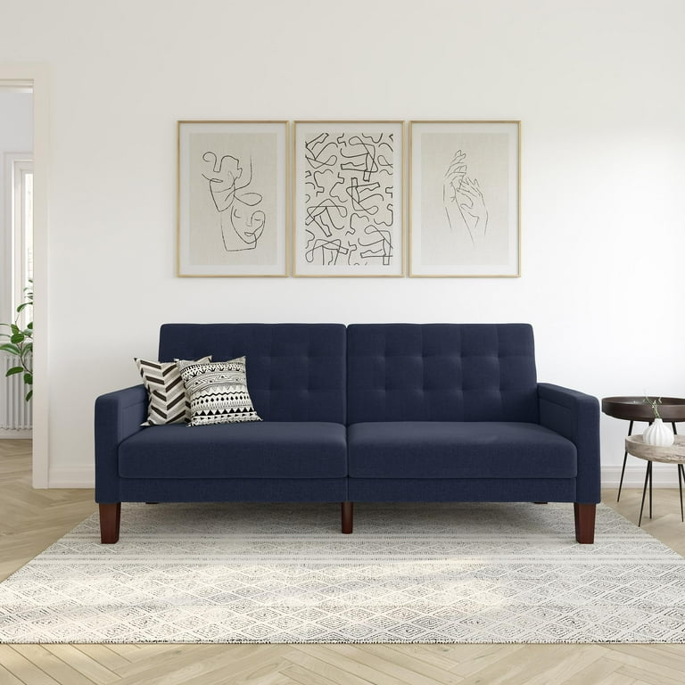 Better Homes Gardens Porter Fabric Tufted Futon Navy Linen