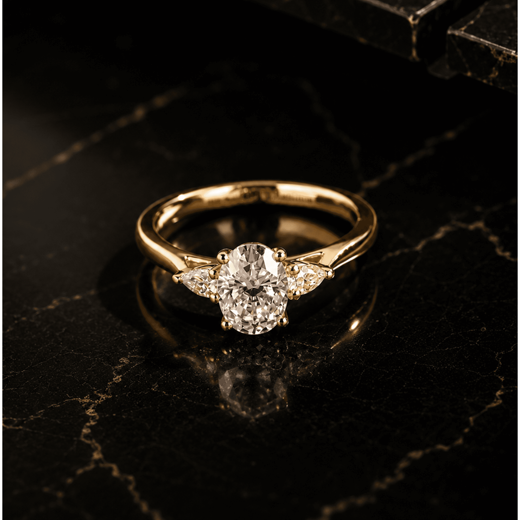 Diiro Vintage Three Stone Oval Cut Moissanite Ring, Engagement Ring for Women, 10K Yellow Gold Vermeil, Marquise Side Stone Promise Ring, Promise Gift