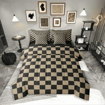 Erosebridal Buffalo Square Bed in a Bag King size,Black Brown Bedding Sets King Size,Geometric Decoration,Reversible,Ultra Soft,7 Pieces