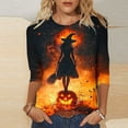 thumbnail image 2 of Xdegoge Women's Halloween Shirts 3/4 Sleeve Crewneck Tops Novelty Witch on Pumpkin Graphic Tees Casual Fall Clothes Holiday Party Blouse T-Shirts for Women Trick or Treat, 2 of 5