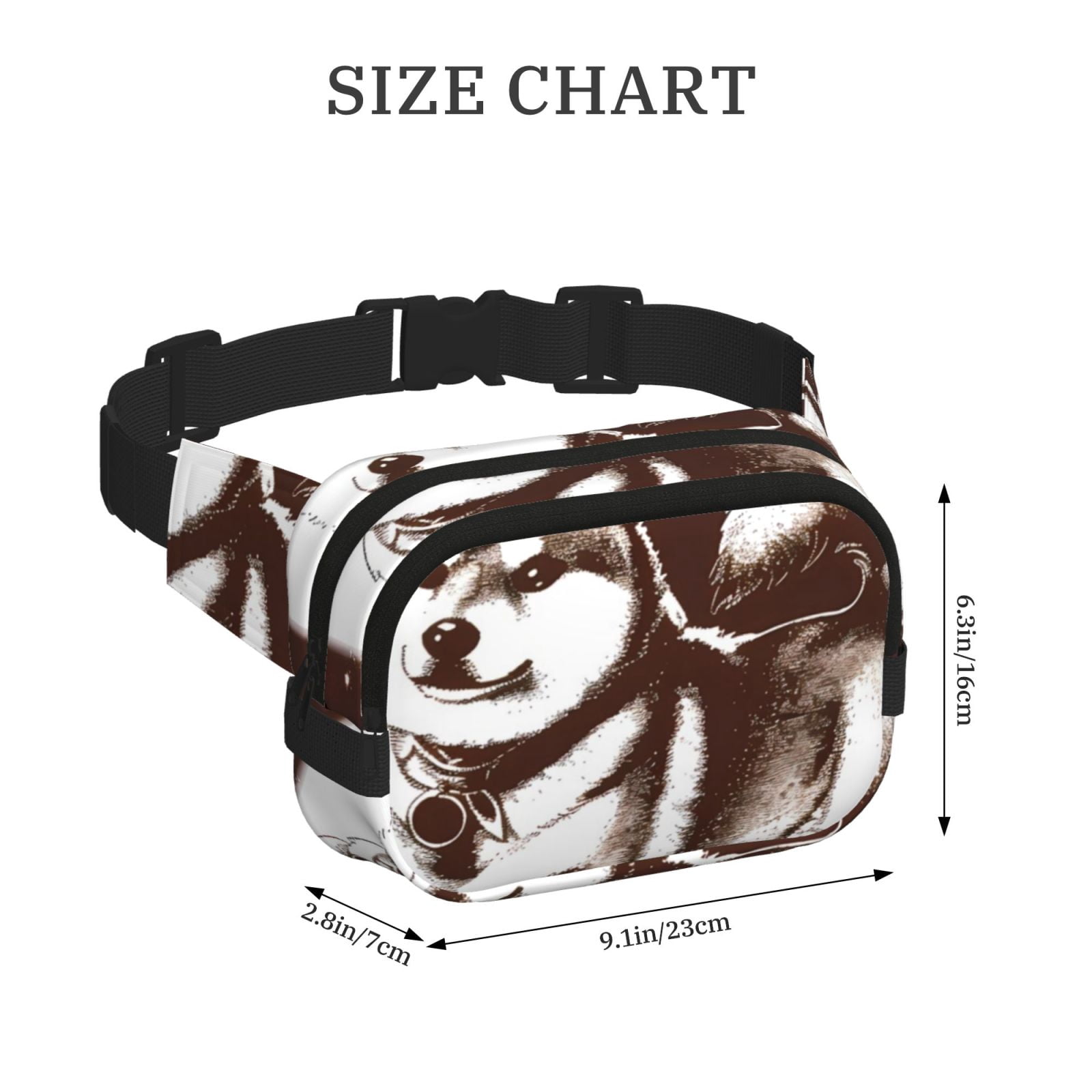 Picia Vintage Husky Dog Print Square Double-Layer Waist Bag Mini Adjustable Waist Belt Bag Exercise Running Travel Hiking