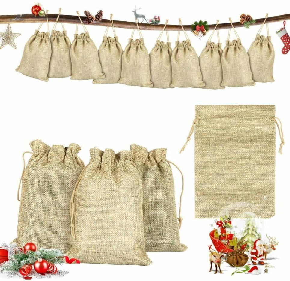 Naler 20pcs Linen Jute Gift Pouches Bags Sack Drawstring Bags Jewellery Pouches 