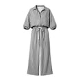 thumbnail image 5 of MaFYtyTPR Women 2 Piece Striped Outfits 3/4 Sleeve Button Down Shirt with Drawstring Wide Leg Pants Casual Comfy Two-piece Set A-Black XL, 5 of 6