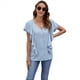 thumbnail image 3 of Blusas Informales Elegantes para Mujer, Blusas con Cuello en V, Botones y Mangas con Volantes. Azul L, 3 of 10