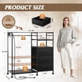 thumbnail image 3 of Black Dresser with Hanging Rack for Bedroom, 3 Drawer Dresser with LED Lights & Charging Station, Fabric Dressers & Chest of Drawers, Storage Organizer with Open Shelves for Living Room, 3 of 10