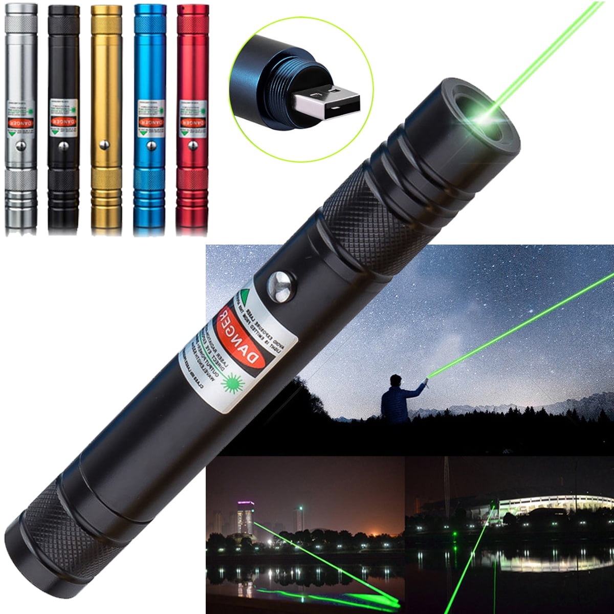 Laser Pointer, USB Rechargeable Green Laser Light for Cats with 3