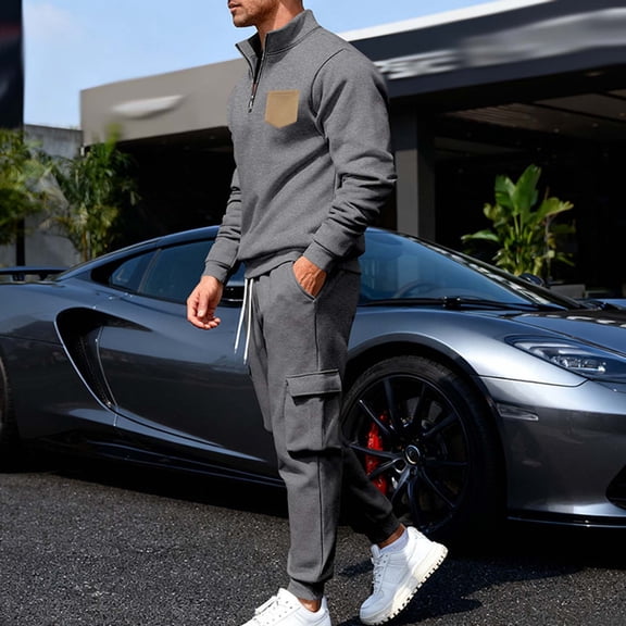 YueHuiYing Men's Tracksuit 2 Piece Sweatsuit Track Suit Zipper Long Sleeve Tops Jogging Pants Casual Outfits For Men's