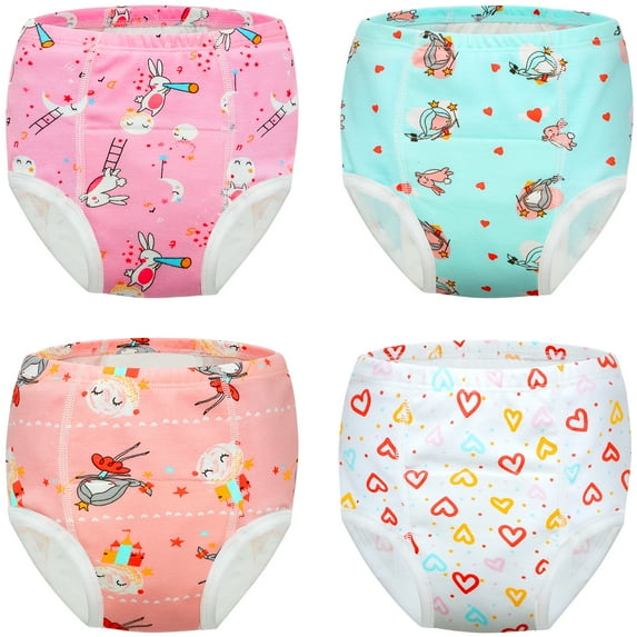 4 Pack Potty Training Underwear, Cotton Absorbent Unisex Toddler Pee Pants for Boys & Girls Training Pants