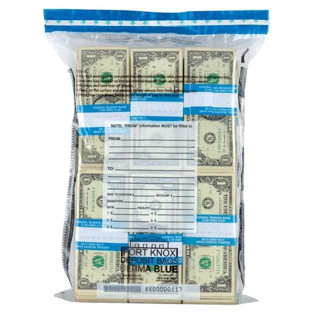 Ultima Blue Clear Deposit Bags 12W x 16H Case of 100 Bank Deposit Bags with Tamper Evident Security, Easy to Use Write-On Surface, and Captive Flap Closure White