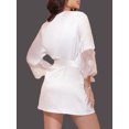 thumbnail image 4 of Liacowi Women Silk Satin Nightdress V Neck Lace Patchwork Pajamas Robe Dress with Belt, 4 of 6