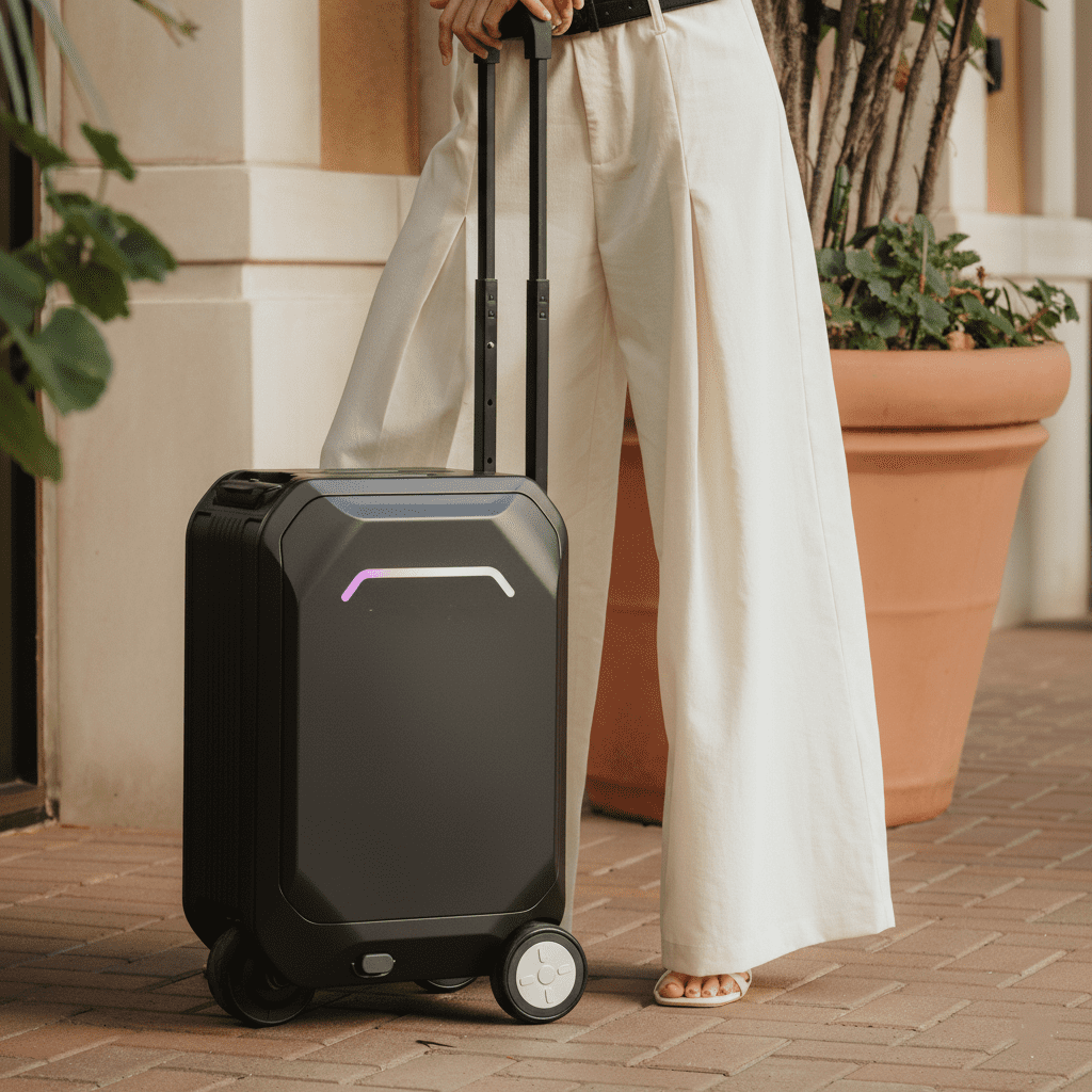 GOLUCKY 22" Smart Rideable Carry-On Luggage, Motorized Suitcase with App Control, TSA-Approved, Zipperless Hard Shell & Removable Battery for Air Travel, Gray