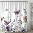 thumbnail image 3 of Purple Floral Shower Curtain, Cute Boho Watercolor Flower Wildflower Leaves Butterfly White Fabric Shower Curtains Set for Bathroom Decorative with Hooks 72 X 78 inch Spring Bath Decor, 3 of 6