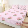 thumbnail image 3 of Homewish Cute Peach Twin Sheet Sets,Sweet Fruit Twin Fitted Sheet,Pink Green Flat Sheet For Girls Kids,Luxury Bedroom Decor,3-Piece, 3 of 7
