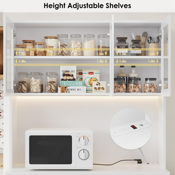 Homfa 70.9'' Kitchen Pantry Cabinet with Charging Station and LED Light, 3 Drawers Buffet Storage Cabinet with Glass Doors and Adjustable Shelves, White Homfa 70.9'' Kitchen Pantry Cabinet with Charging Station and LED Light, 3 Drawers Buffet Storage Cabinet with Glass Doors and Adjustable Shelves, White - Image 2