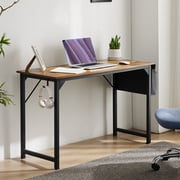 MCQ 47 Inch Small Computer Office Desk, Writing Study Table with Storage Bag & Iron Hook for Home -Rustic Brown