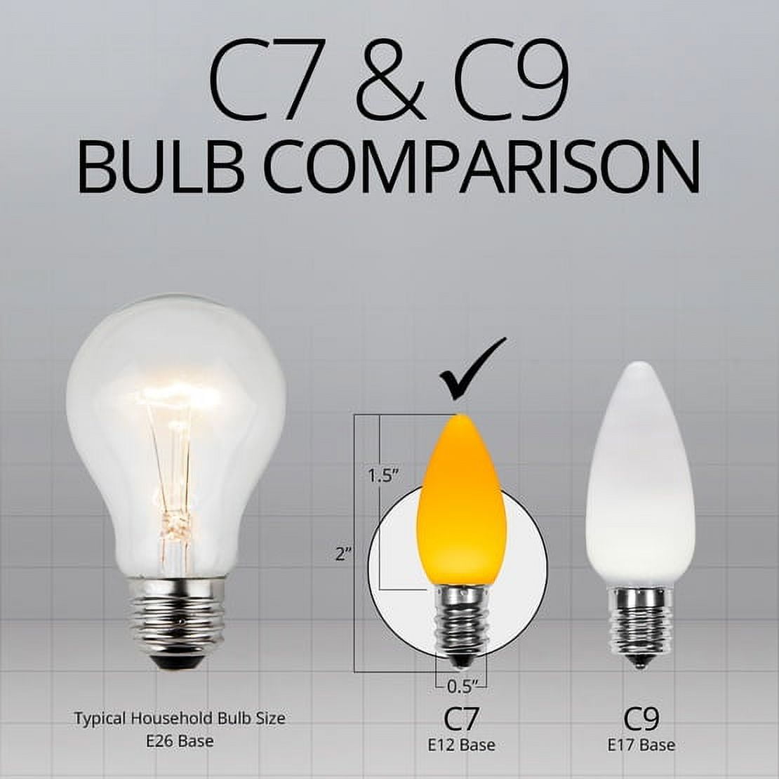 OptiCore C7 Opaque Ceramic Style Gold LED Christmas Lights Replacement Bulbs, Pack of 25, Shatterproof 0.84W, E12 Base