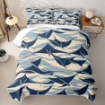 thumbnail image 2 of Manfei Abstract Manta Ray Twin Quilt Set, Ocean Wave Twin Coverlet Set, Cream Navy, 2 Pieces, 1 Bedspread and 1 Pillowcase, 2 of 7