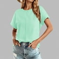 thumbnail image 2 of Tee-Shirt Raglan à Manches Courtes pour Femmes Coupe Ample Col Rond Couleur Unie Confort Polyvalent Quotidien, 2 of 4
