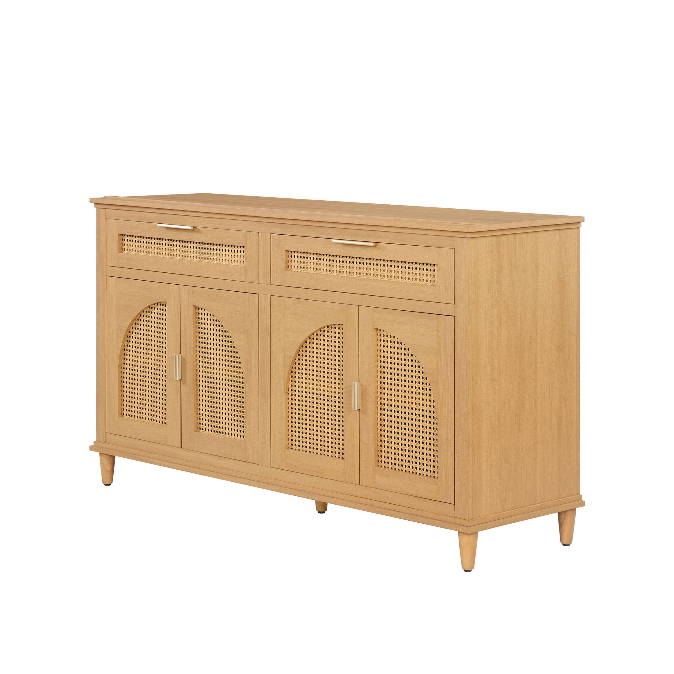 Beautiful Drew Rattan Media Console with Teched Away Drawer by Drew Barrymore, Warm Honey Finish