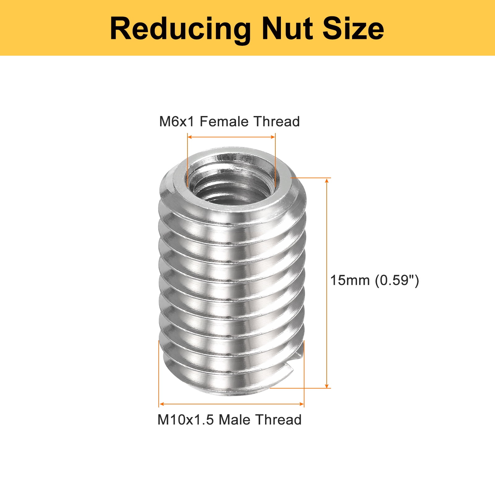 Uxcell 40pcs Thread Repair Inserts M10 x 1.5 Male to M6 x 1 Female Thread 15mm Long Stainless Steel Reducing Nuts Metric Self Tapping Sleeves