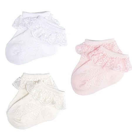 

Epeius 3 Pair Baby-Girls Eyelet Frilly Lace Socks Princess Ankle Socks White/Pink/Ivory 12-24 Months Toddler Shoe Size 5-9