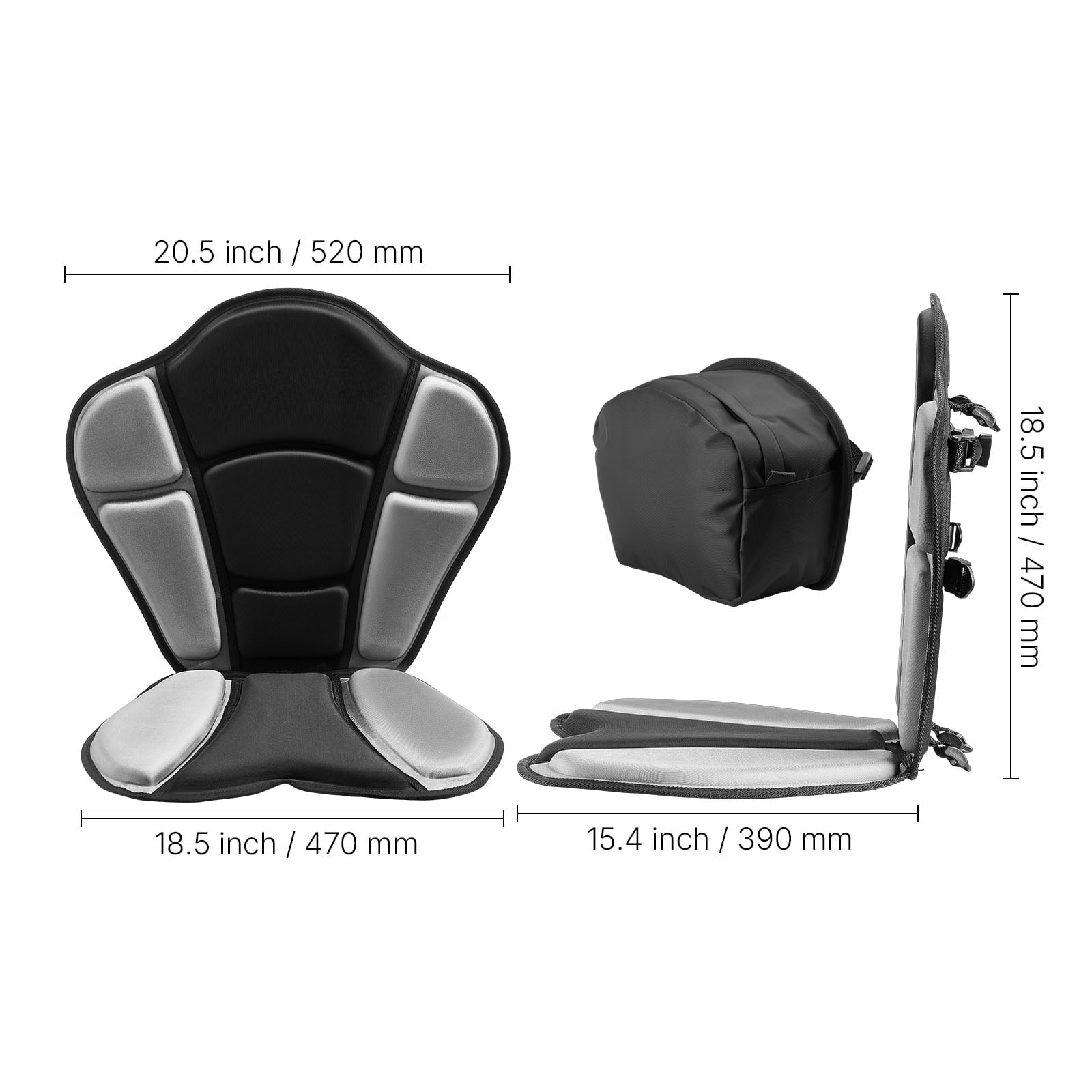 VEVOR Kayak Seat, 1 Pack 1" Thick, Universal Paddle Board Seat with Back Support, Sit-on-Top Soft Padded Cushion with Storage Bag & Adjustable Straps for SUP, Fishing Boat, Inflatable Kayak, Rowboat