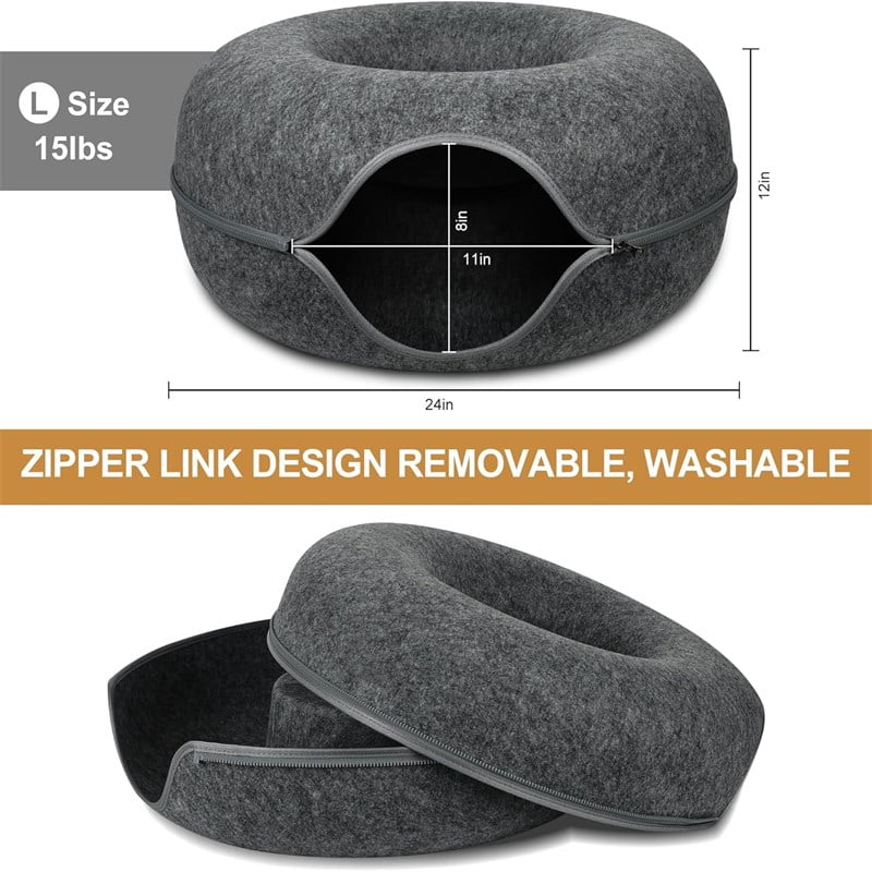 Ceenwes Circular felt cat tunnel cat bed, detachable and washable cat bed, easy to assemble, suitable for all seasons, indoor small cat, dark gray, 24 inches
