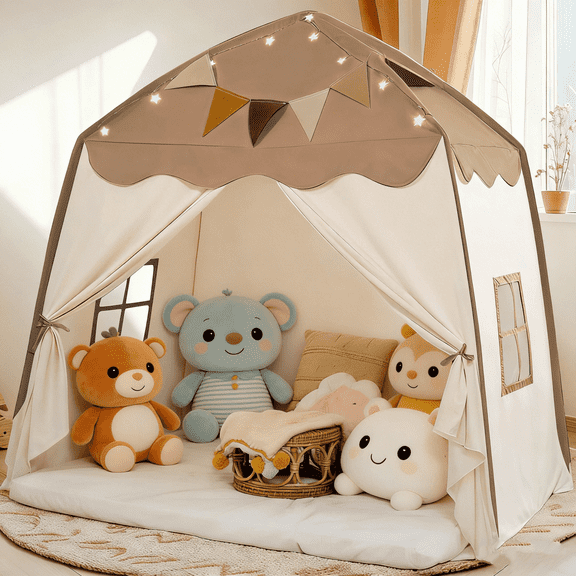 YSPUKY Kids Tent, Large Play Tent for Kids Toddler Outdoor Toys with Flags & Star Lights, Portable & Foldable Teepee, Dome Tent Playhouse, Christmas Birthday Gifts for Boys & Girls