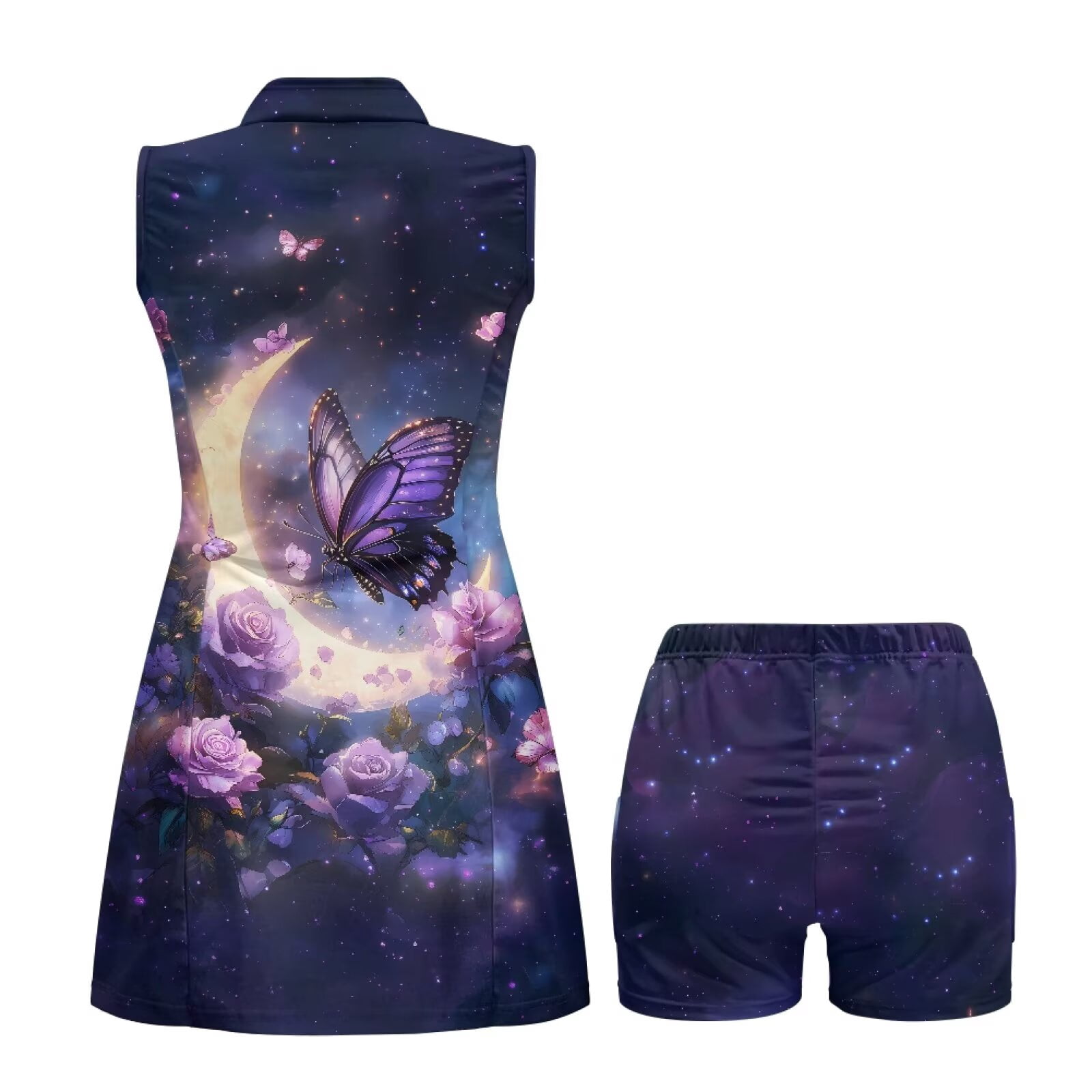 Yuyamidu Butterfly Rose Womens Golf Dresses with Built-in Shorts Athletic Dress for Woman Zip Up Tennis Dress for Women Dry Fit Summer Clothes Size XL