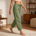 thumbnail image 5 of Utoimkio Women's Linen Jogger Pants Self Tie Bow Elastic Waist Dual Side Pockets Cuffed Ankle Casual Cropped Bottoms for Summer Daily Wear, 5 of 6