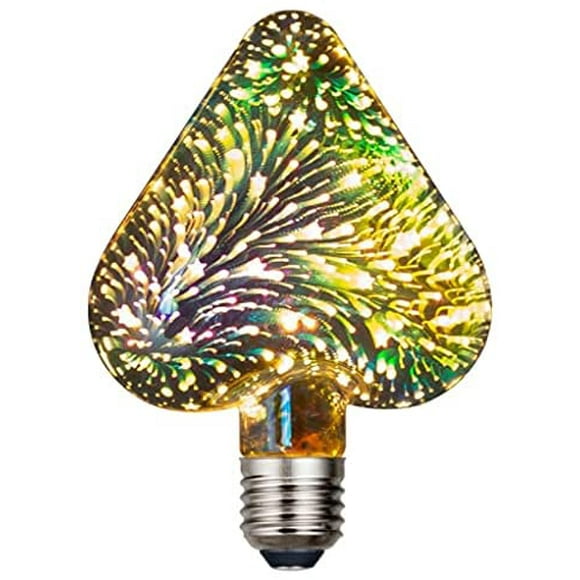 Bulbright 1 Pack LED Vintage Edison Bulb, Star 3W, Fireworks Filament Bulb 3D Colorful Lamp Bulb, 300 Lumen, 3000K (Warm White), Decorative Light Bulb, Medium Base E27, AC85-265V (Heart)