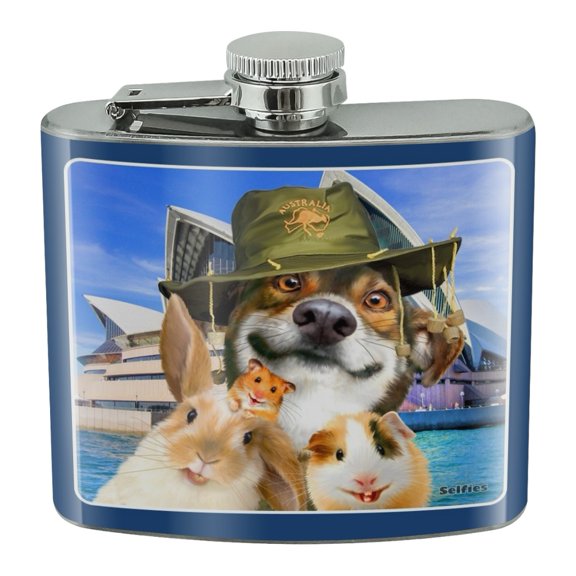 Sydney Opera House Australia Dog Rabbit Guinea Pig Stainless Steel 5oz Hip Drink Kidney Flask