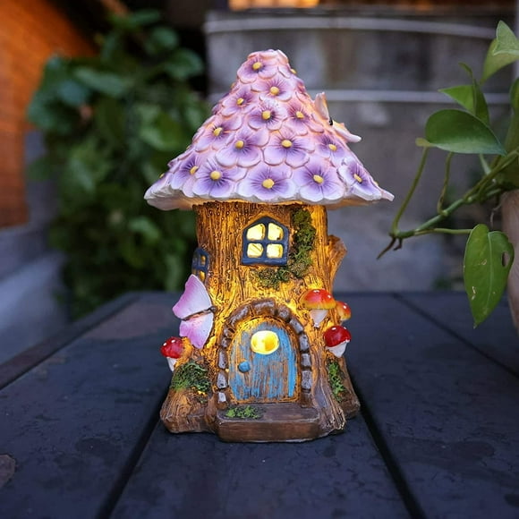 KEINXSCA Fairy Garden House Outdoor Fairies Houses Solar Power Statues Garden Decor Miniature Light up Figurines Treehouse Lawn Ornaments Yard Decoration Gift Ideas