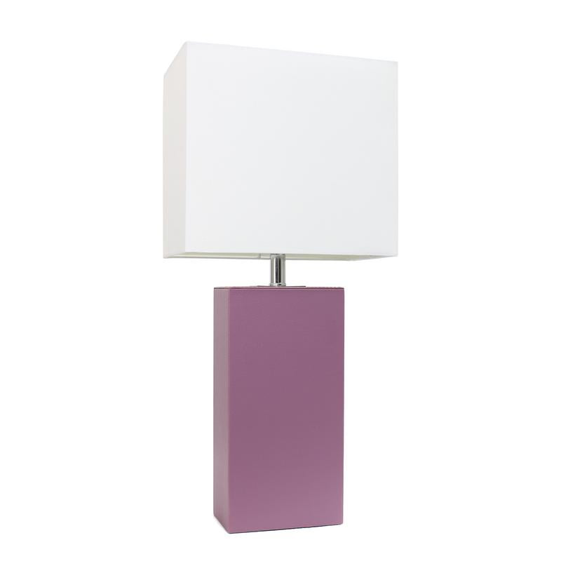 Elegant Designs Modern Leather Table Lamp with White Shade, Purple Base