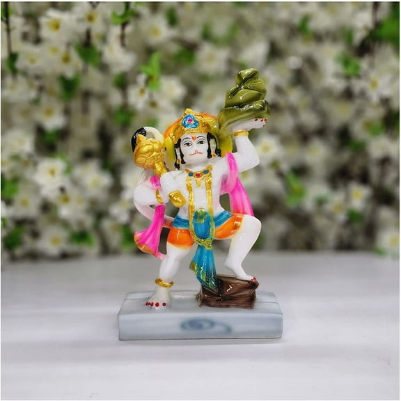 Lord Hanuman ji Statue in Resin Hanuman Carrying Sanjeevani Mountain Hanuman Ji Idol for Temple Decor Hanuman Figurine Monkey God Statue Bajrangbali Figurine Mandir Statue - AtoZ India Cart