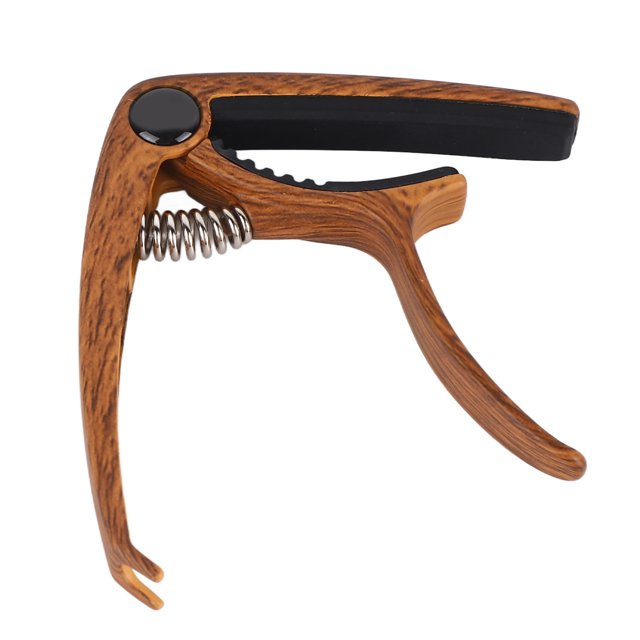Cejilla de metal con tensión de resorte ajustable para ukelele, bajo, guitarra acústica, eléctrica, madera marrón veteada