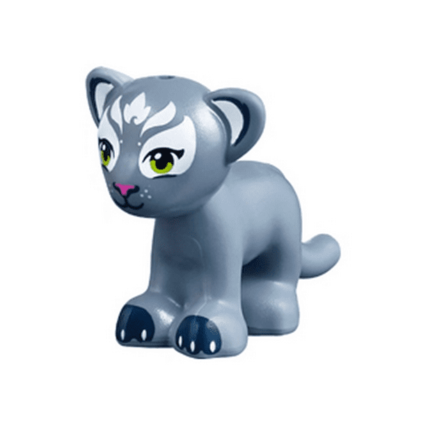 LEGO Animal Lion / Tiger, Friends / Elves, Cub with Lime Eyes, Dark Pink Nose, Dark Blue Paws and White Face Decorations Pattern (Enki) Minifigure - LEGO Animal Lion / Tiger, Friends / Elves, Cub with Lime Eyes, Dark Pink Nose, Dark Blue Paws and White Face Decorations Pattern (Enki) Minifigure -