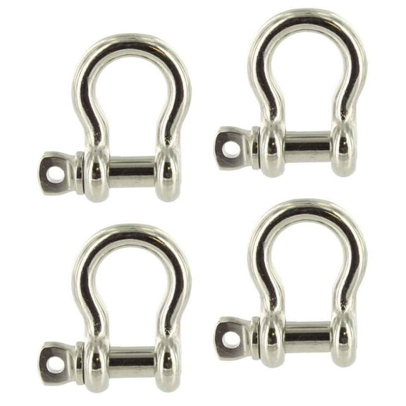 1/4" Stainless Steel Screw Pin Anchor Shackle - 0.5 Ton – 4 Pack