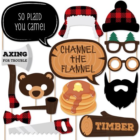 Lumberjack - Channel the Flannel - Buffalo Plaid Photo Booth Props Kit - 20 Count