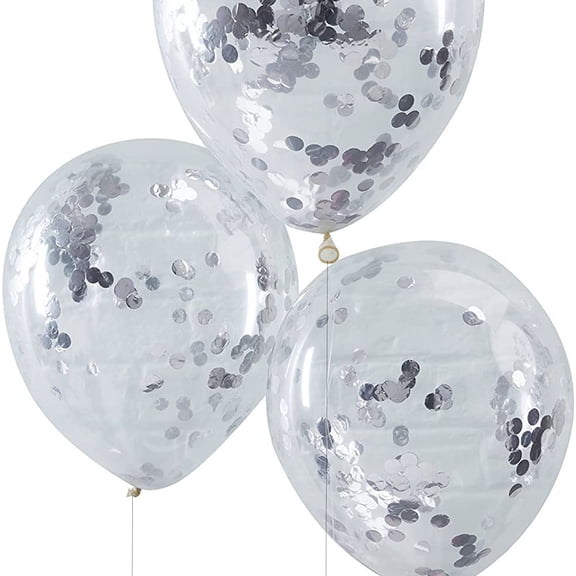 Silver Confetti Filled Clear Latex Balloons