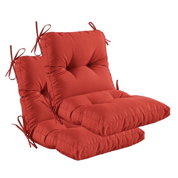 YOOZEKU Outdoor Indoor Seat Back Chair Cushions, Waterproof Tufted Lawn Dining Chair Cushions for Patio Furniture with Ties, Set of 2, 42x21 Inch, Red